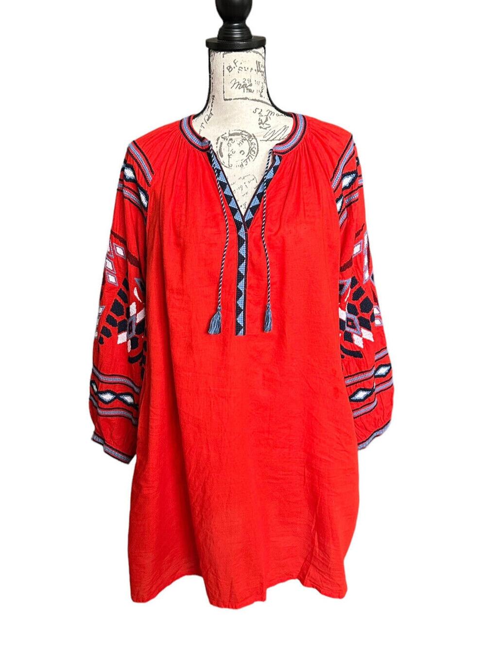 Scotch & Soda Maison Scotch  Red Embroidered Tunic Dress Size Small